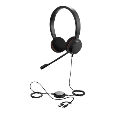 Jabra Evolve 20 DUO con conexión USB C/A, Micrófono con Cancelación de Ruido de Ultima Generación, Configuración Plug and Play (4999-829-269)
