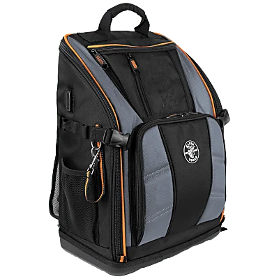 Mochila Profesional para Herramientas / 27 Bolsillos / Acceso Rápido y Estación de Trabajo / Base Moldeada Ancha / Interior Naranja / USB-C / Soporte para Lámpara