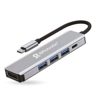 DOCKING 5 EN 1: CONECTOR USB TIPO C A DISPLAYPORT 4K30HZ, 3 PUERTOS USB V3.0  Y  1 PUERTO USB TIPO C, BROBOTIX 406627