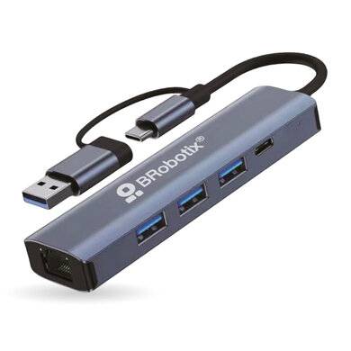 DOCKING 5 EN 2: CONECTOR DUAL USB A Y TIPO C A  3 PUERTOS USB V3.0, 1 PUERTO USB TIPO C Y RJ45 GIGABIT, BROBOTIX 406603