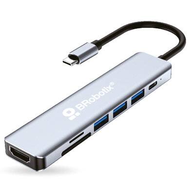 DOCKING 7 EN 1: CONECTOR USB TIPO C A HDMI 4K30HZ, 3 PUERTOS USB TIPO A 3.0, LECTORES SD/TF Y USB TIPO C,  PD 100W, BROBOTIX 406979