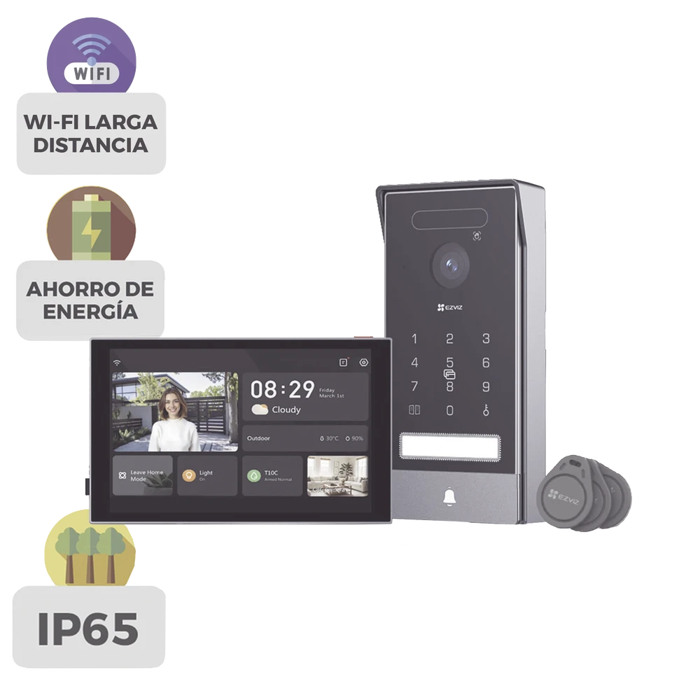 CSHP7PRO-l Video Portero Conexión a 2 Hilos Entre Monitor y Frente de Calle / Wi-Fi 6 Dual Band 2.4 y 5GHz con Cámara 4K / Reconocimiento de Venas de Palma / Reconocimiento Facial / Visión Nocturna en Color / IP65 Exterior Con Protección CS-HP7/PRO 1