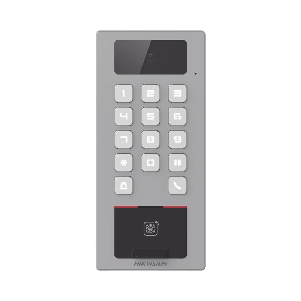 DSK1T502DBFWXCE1-l (PoE / 2 Relays) Terminal de Control de Acceso / Videoportero Multiapartamento Llamada a App / Teclado / Exterior Antivandálico IP65 & IK09 / Huella, Tarjeta, Código QR, PIN o App Hik-Connect / Cámara 2 MP compatible con NVRs DS-K1T502DBFWX-C-E1 1