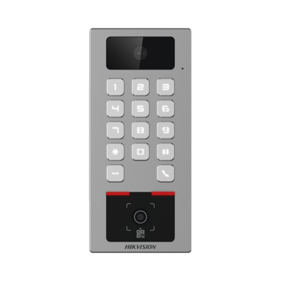 Teclado con Lector Físico de QRs para Exterior Antivandálico IP65 & IK09 con función de Videoportero Multiapartamento / Tarjeta, Código QR, PIN o App HikConnect  / Cámara 2 MP compatible con NVRs / Soporta b