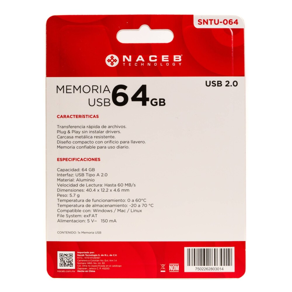 MEMORIA NACEB CAPACIDAD 32 GB USB INTERFAZ USB A 2.1 STNU-064 4