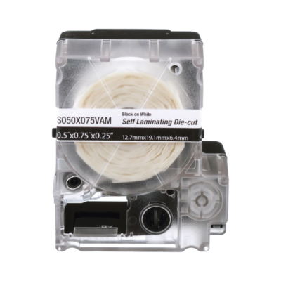 Casete de 425 Etiquetas Autolaminadas de 12.7 x 19.1 mm (0.5 x 0.75 pulgadas), para Cables de 2 a 4 mm (0.08 a 0.16 pulgadas) de Diámetro, Área de Impresión Color Blanco