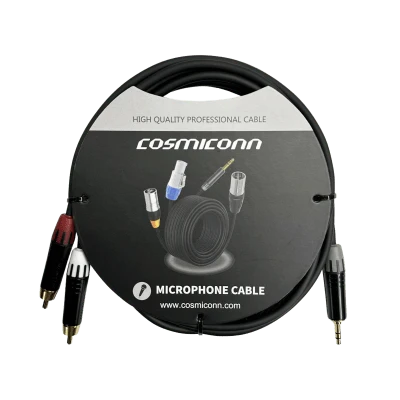 Cable Audio 3.5mm a 2 RCA / 3m (9.8ft) / Conectores Negros / Diferenciadores Rojo y Blanco / Nylon Trenzado / Cobre OFC