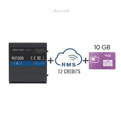 Router Teltonika LTE/4G RUT200 + 12 creditos RMS  + SIM de YOBI de 10GB por Mes durante un año de servicio (solo datos)