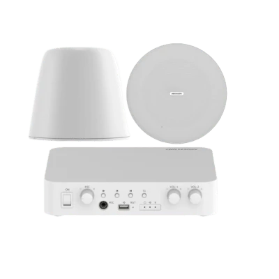 Kit de amplificador compatible con Spotify | Bluetooth | 2 Altavoces Colgantes | sistema 100v | 2 canales con control de volumen independiente | música ambiental
