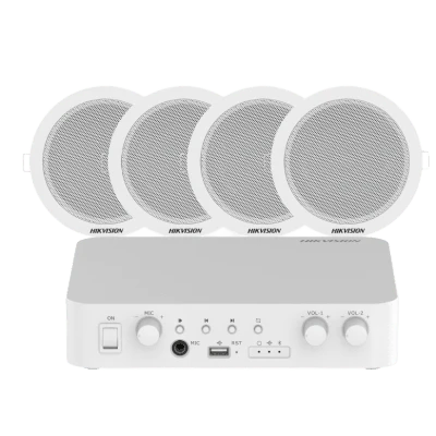 Kit de amplificador compatible con Spotify | bluetooth | 4 altavoces para plafón | sistema 100v | 2 canales con control de volumen independiente | música ambiental