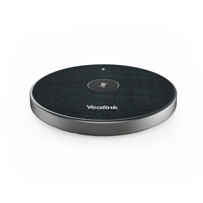 Micrófono inalámbrico 360° VCM36W-PACKAGE de Yealink para videoconferencias, con amplio alcance y cancelación de ruido.