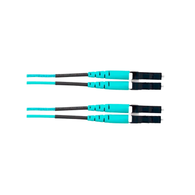 Jumper de Fibra Optica Multimodo 50/125 OM4, LC-LC Duplex, OFNR (Riser), Color Aqua, 25 Metros