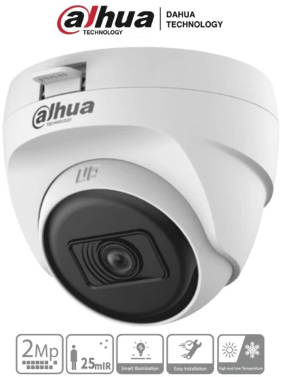 Camara DAHUA HAC-T1A21N-U-28 - Cámara Domo de 2 Megapixeles, Lente 2.8 mm, 100 Grados de Apertura, Smart ir 25 Mts, Uso Interior, CVI,TVI,AHD,CBVS.