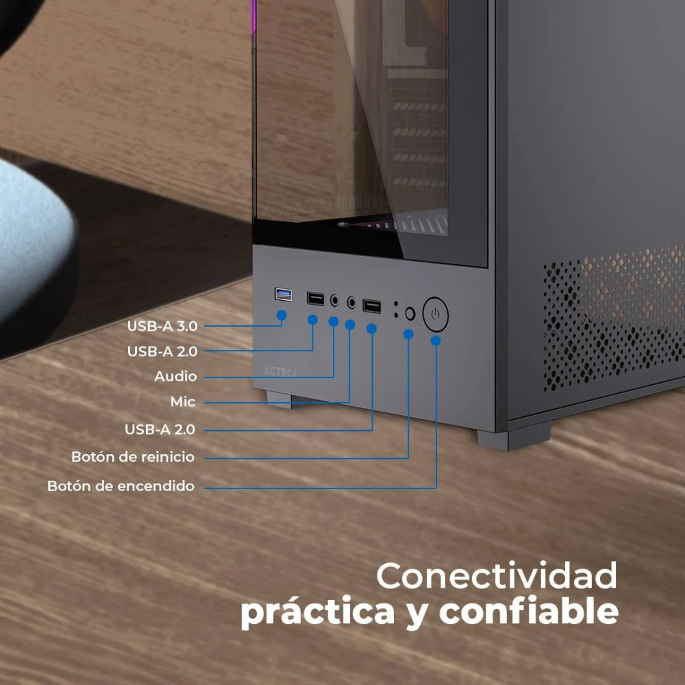 Gabinete Mini Torre PANORAK GC600 ACTECK Paneles de Cristal Templado AC-943826 4