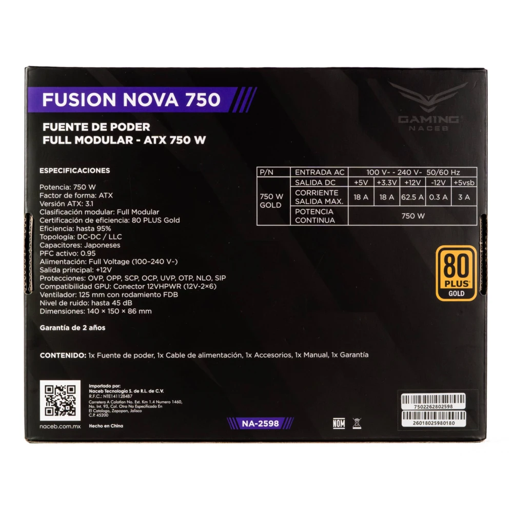 FUENTE DE PODER NACEB 750W GOLD NA-2598 NA-2598 3
