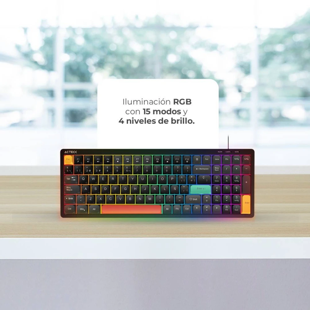 Teclado Alambrico TECHNO CORE TA780 ACTECK Teclas de Bajo Perfil, Iluminacion RGB, Usb C a USB A AC-945882 4