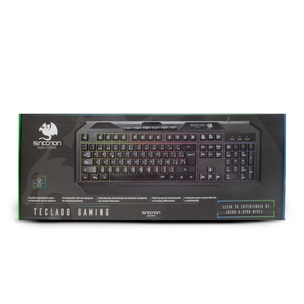 TECLADO GAMER NGK-HYDRA 114 TECLAS RETROILUMINADO LED MULTICOLOR DISENO ERGONOMICO 6 BOTONES MULTIMEDIA NEGRO NBGKHY01BM 5