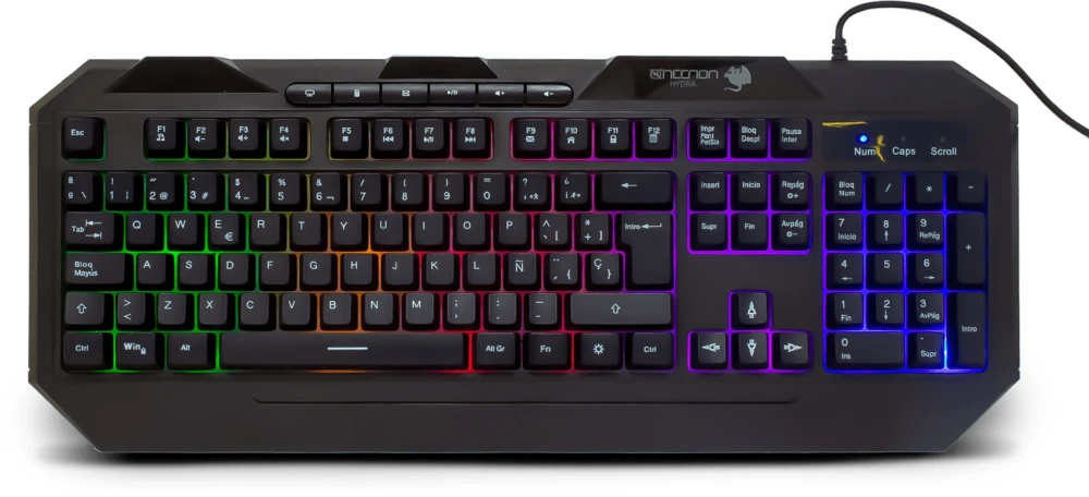 TECLADO GAMER NGK-HYDRA 114 TECLAS RETROILUMINADO LED MULTICOLOR DISENO ERGONOMICO 6 BOTONES MULTIMEDIA NEGRO NBGKHY01BM 6