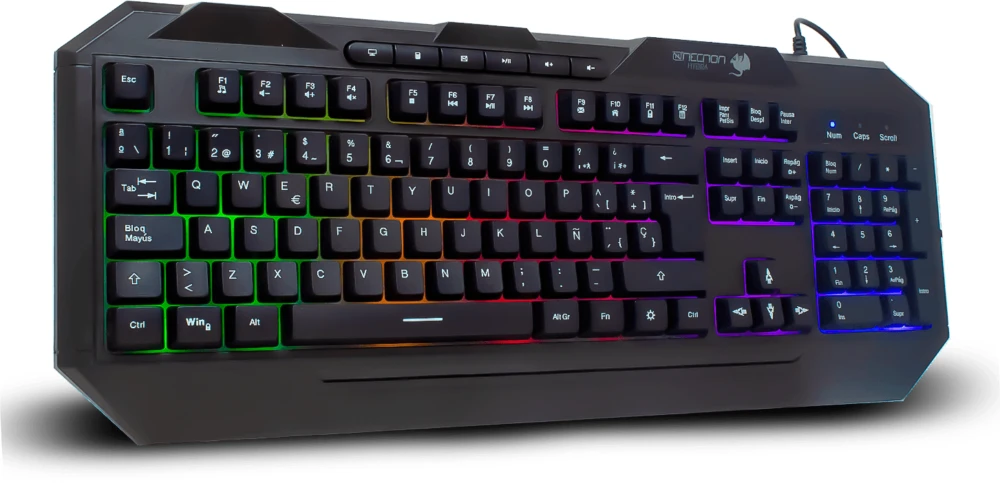 TECLADO GAMER NGK-HYDRA 114 TECLAS RETROILUMINADO LED MULTICOLOR DISENO ERGONOMICO 6 BOTONES MULTIMEDIA NEGRO NBGKHY01BM 7