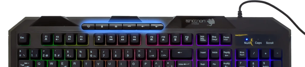 TECLADO GAMER NGK-HYDRA 114 TECLAS RETROILUMINADO LED MULTICOLOR DISENO ERGONOMICO 6 BOTONES MULTIMEDIA NEGRO NBGKHY01BM 8