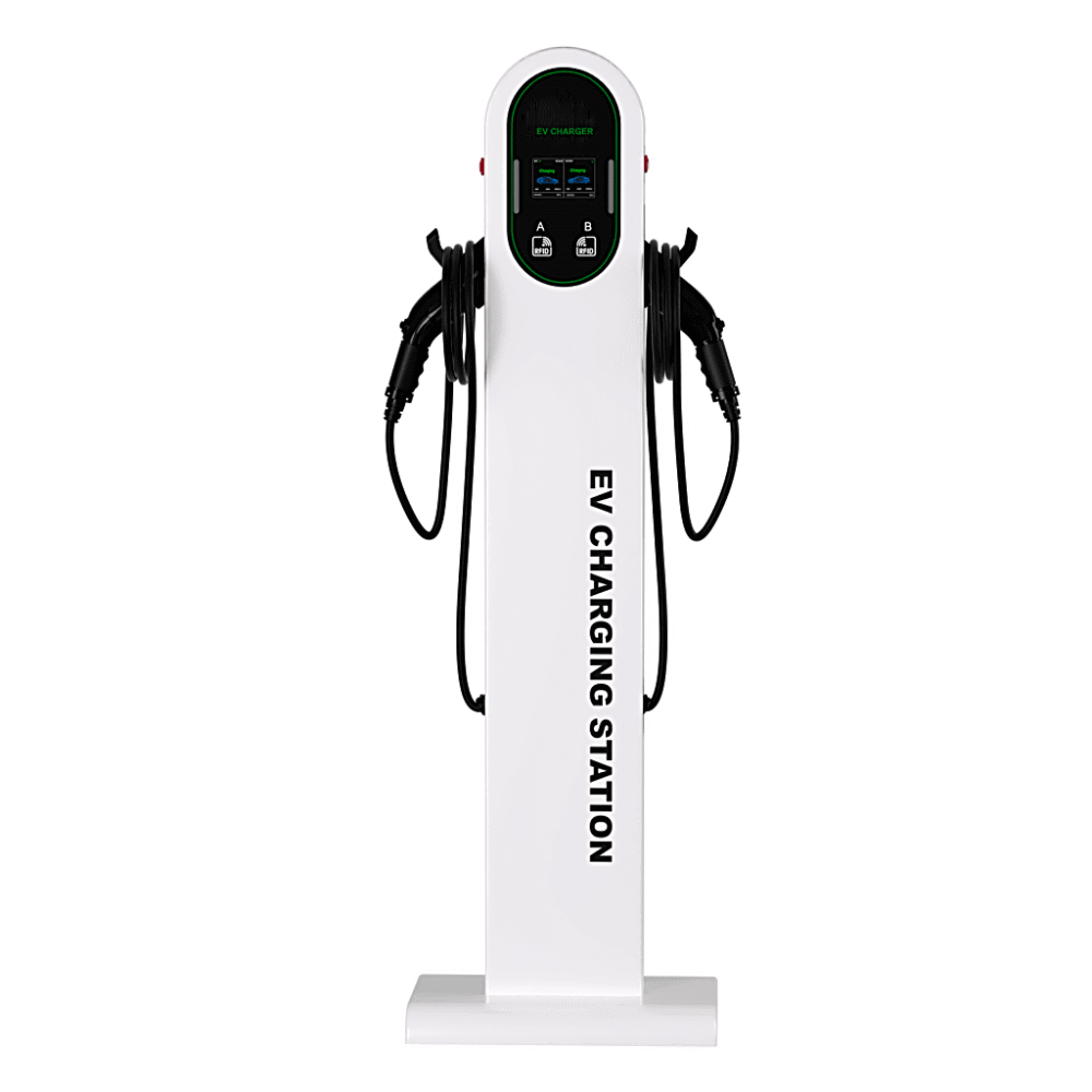 Estación de Carga para Vehículos Eléctricos / Tipo Pedestal / Doble Conector Tipo 1 (SAE J1772) / 48 A / 11.5 kW por Puerto / Pantalla LCD 4.3 in (10.9 cm) / RFID / Protección IP54 / Chasis SGCC Galvanizado S03US48A02 2