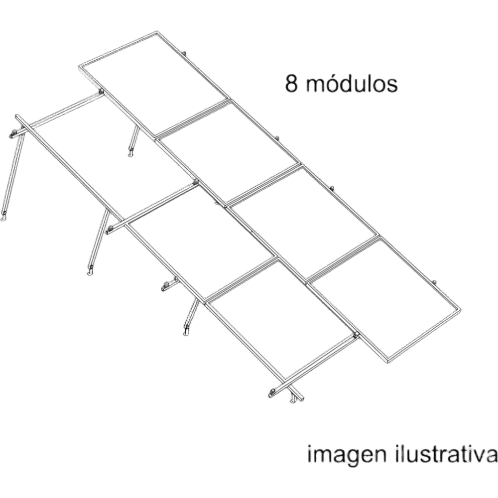 Sistema de Montaje Solar BASEL / 8 Módulos 645W / Configuración 2x4 / Losa Plana / Resistencia 170 km/h / Rieles N-S 4.72m / Inclinación 22° KITBASEL2X4 1