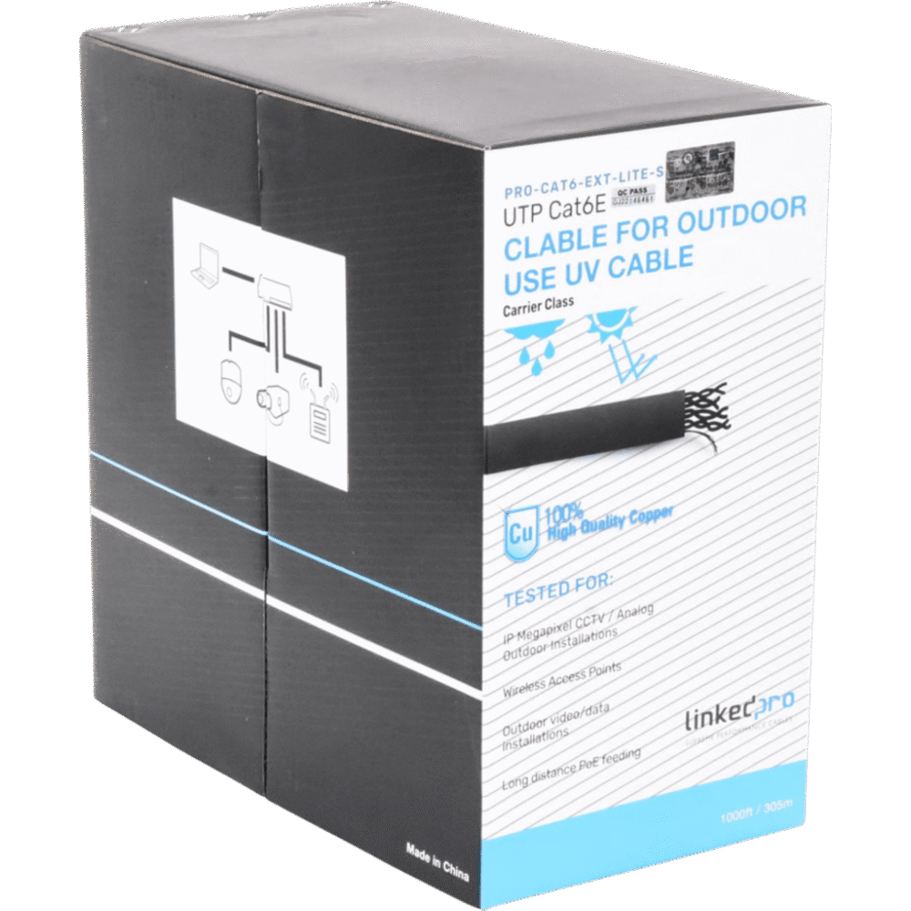 portada_0S1000-186 Bobina de Cable Cat6 / 305 m (1000 pies) / 24 AWG / UTP / Intemperie / PVC Negro PRO-CAT-6-EXT-LITES-V2 1
