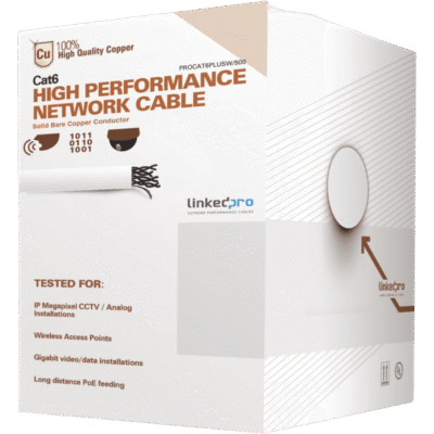 Cable de Red UTP / Cat6+ / Calibre 23 AWG / 152 m (500 ft) / 250 MHz / Gigabit Ethernet / Interior PVC CM / Blanco