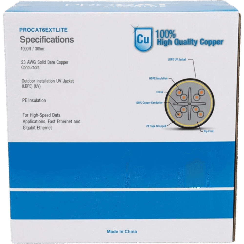 Cable UTP Cat6+ / 305 m (1000 ft) / Calibre 23 AWG / Intemperie / Sin Blindar / Gigabit Ethernet PRO-CAT-6-EXT-LITE-V2 1