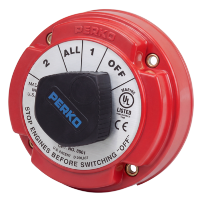 Switch Selector de Batería Marina / 250A Continuos / 360A Intermitentes / 6-32 VCC / 4 Posiciones 1-2-Both-Off / Desconexión de Alternador Integrada / Encendido Protegido
