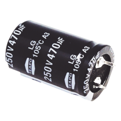 Capacitor Electrolítico de Aluminio / 470 µF / 250 VDC / 105 °C / 25 x 40 mm / Radial