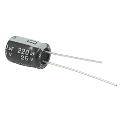 Capacitor Electrolítico Radial / 220 µF / 25 Vcc / 105 °C / 8 x 11 mm / 2000 h Durabilidad