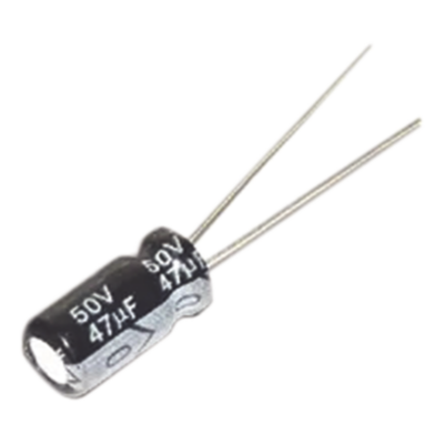 Capacitor Electrolítico de Aluminio / 47 µF / 50 Vcc / 105 °C / ESR 0.14 Ω / 6.3 x 11 mm