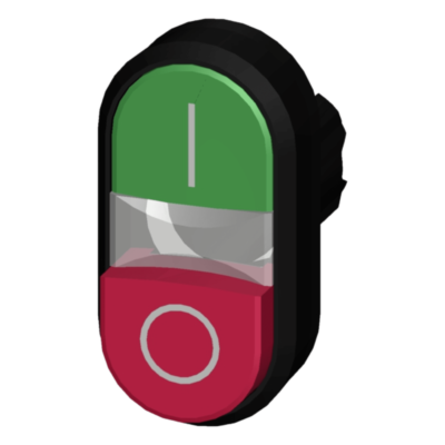 Botón Doble Tipo Domino / 22 mm / IP69K / Verde-Rojo / Indicación I/O / Plástico