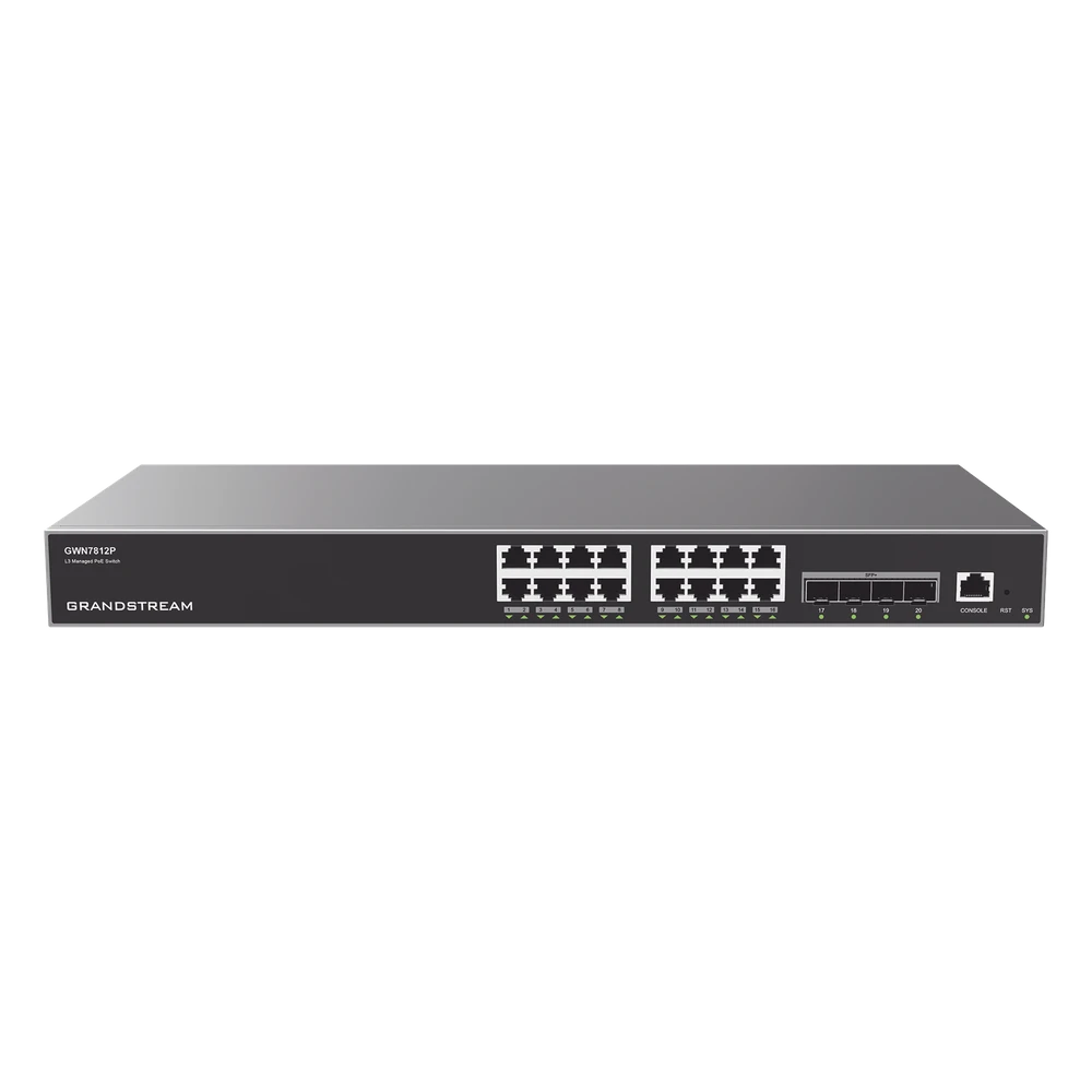 portada_0S1000-93 Switch Capa 3 PoE+ Administrable / 16 puertos 10/100/1000 Mbps + 4 Puertos SFP+ de 10 Gigabits / Hasta 240W / Compatible con GWN Cloud. GWN7812P 1