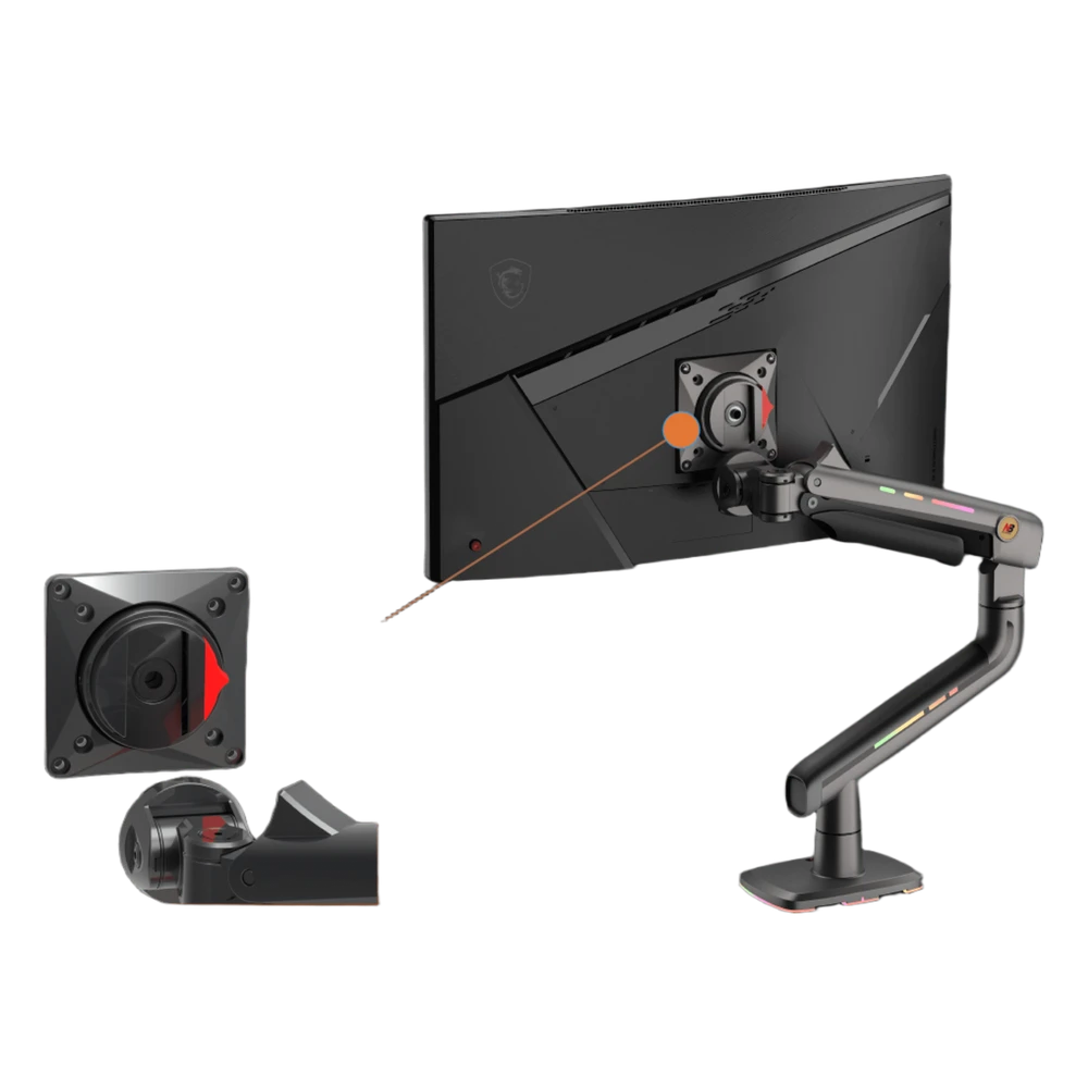 sec_4_0S1000-16 Soporte Mecánico para Monitor / 32" a 60" / Carga 2-20 kg (4.4-44 lbs) / VESA 75x75 y 100x100 mm / Iluminación RGB / Resorte de Alta Precisión / Rotación 360° F5NB 4