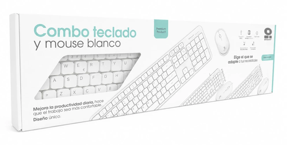 KIT TECLADO Y MOUSE USB ALÁMBRICO ULTRASILENCIOSO MULTIMEDIA, COMPATIBLE CON WINDOWS, IOS Y LINUX, BLANCO, 6008010 BROBOTIX 6008010 2