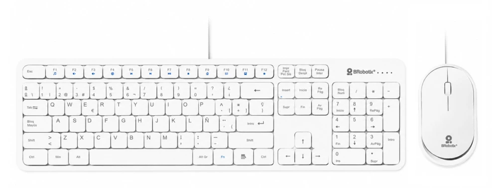 KIT TECLADO Y MOUSE USB ALÁMBRICO ULTRASILENCIOSO MULTIMEDIA, COMPATIBLE CON WINDOWS, IOS Y LINUX, BLANCO, 6008010 BROBOTIX 6008010 1