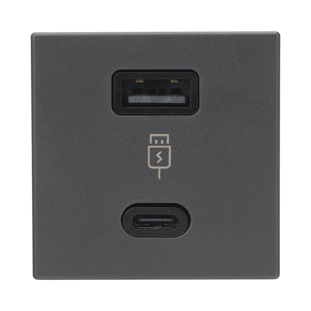 SM2USBN-l Módulo Doble USB Tipo A+C / Carga Rápida 30W / Color Negro / 45x45 mm / Compatible Torres y Cajas K45 SM-2USB-N 1