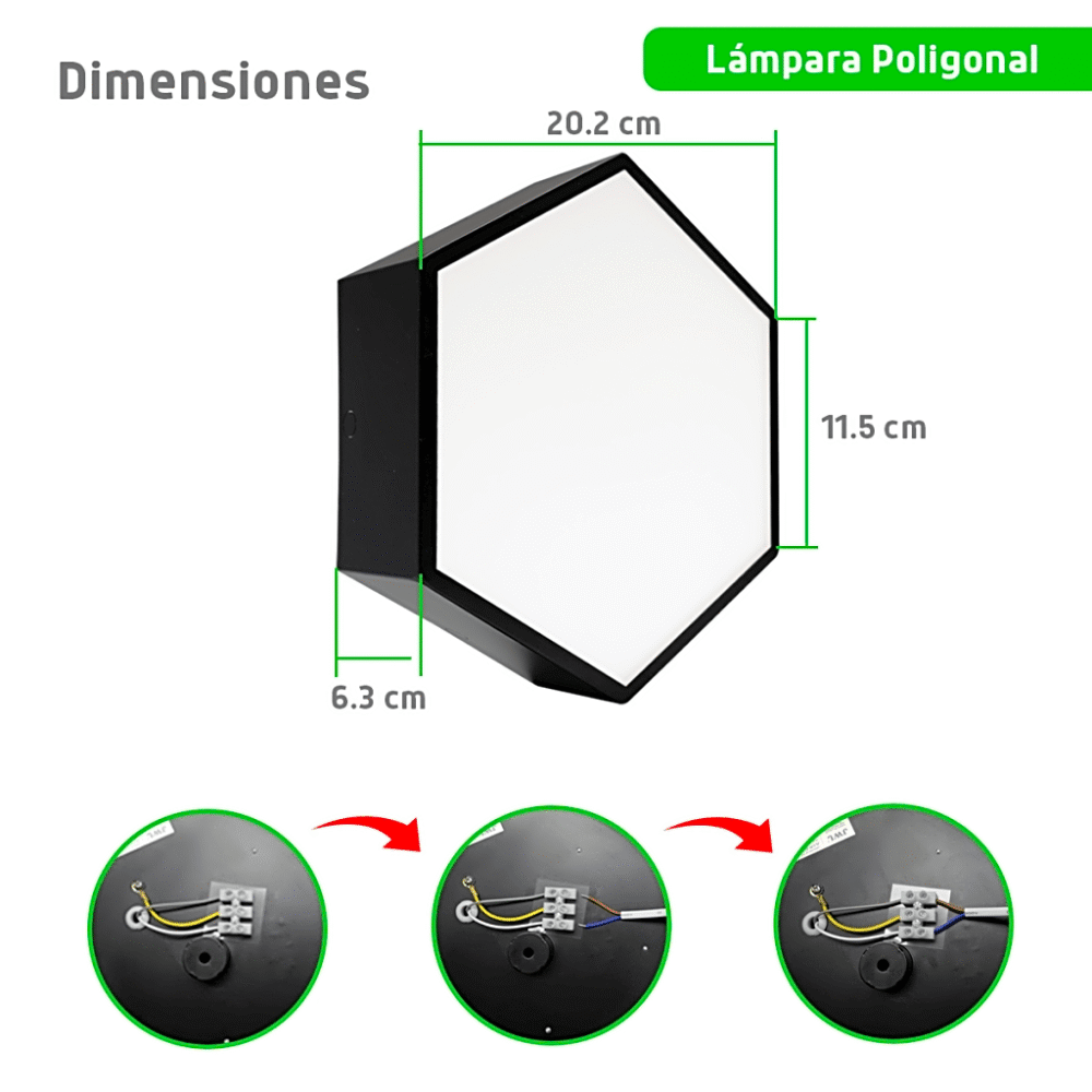 lateral_derecha_0S1000-8 Lampara LED Poligonal de 18 W / 1 800 lm / 127-265V~50/60Hz / Acabado Blanco Mate / Angulo de Luz 140° / Dimensiones 230 x 60 mm (Largo y Alto) / Sobreponer /Luz Fría 6 500 K JLCR-2006-B 3