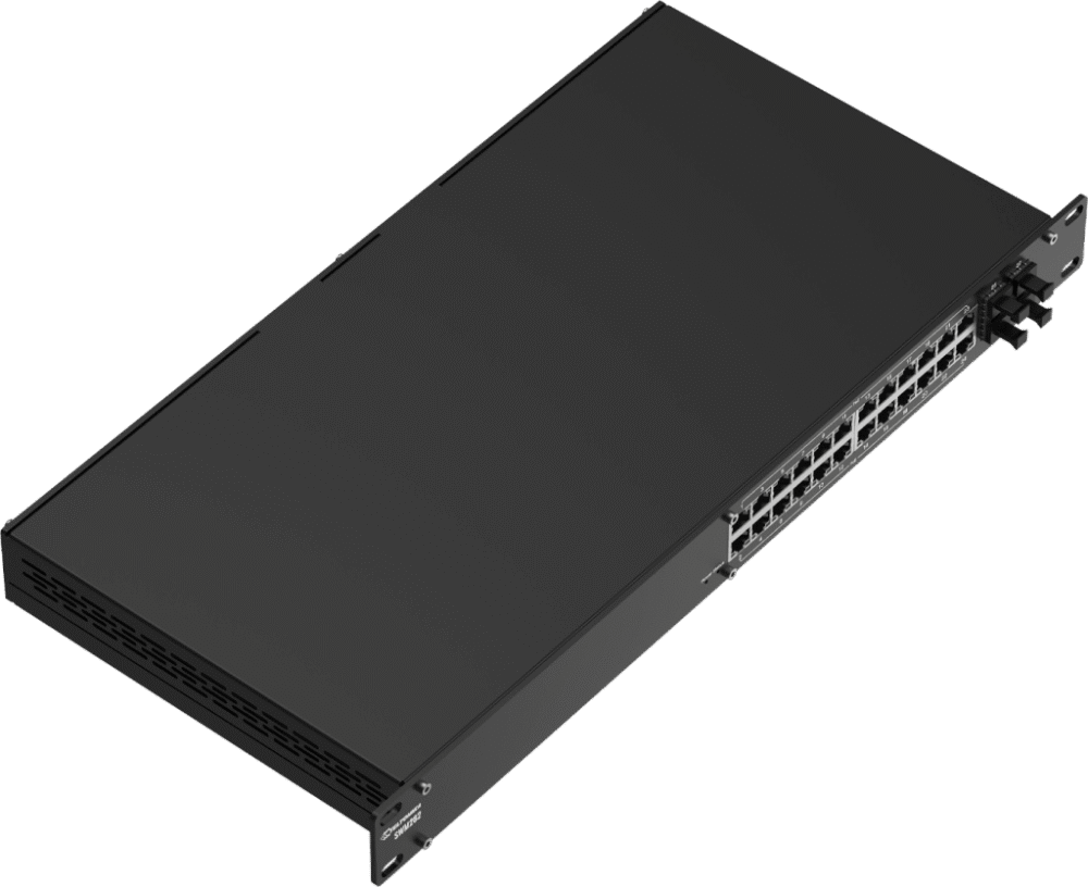 lateral_izquierda_0S1000-23 Switch Administrable L2+ / 24 Puertos PoE+ Gigabit / 4 Puertos SFP / Capacidad 56 Gbps / 300W PoE / Rack 19" / IP30 SWM282 3