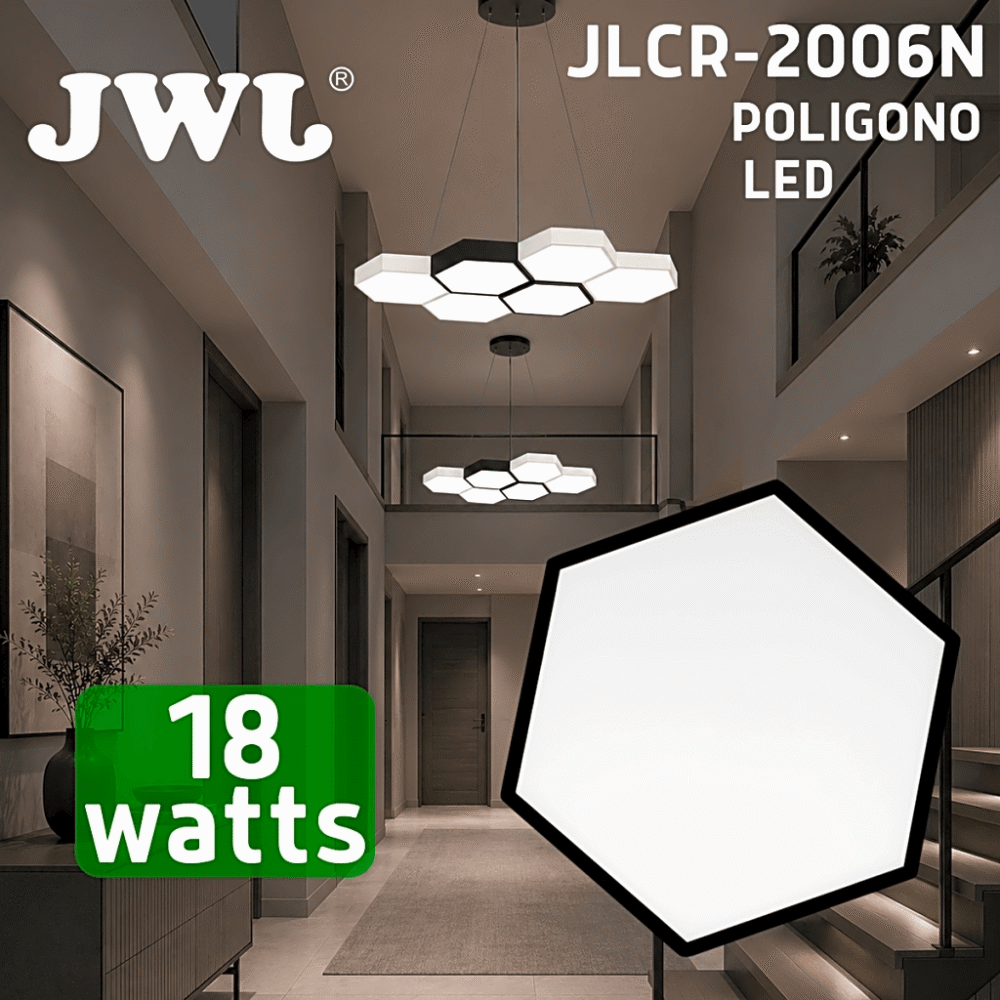 listado_0S1000-10 Lampara LED Poligonal de 18 W / 1 800 lm / 127-265V~50/60Hz / Acabado Blanco Mate / Angulo de Luz 140° / Dimensiones 230 x 60 mm (Largo y Alto) / Sobreponer /Luz Fría 6 500 K JLCR-2006-B 4