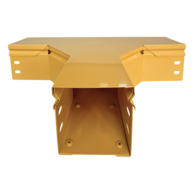 Charola T Horizontal para Fibra Óptica / Aluminio 4" x 4" / Radio de Curvatura 8" / Recubrimiento Epóxico Amarillo / Incluye Tapa y Accesorios