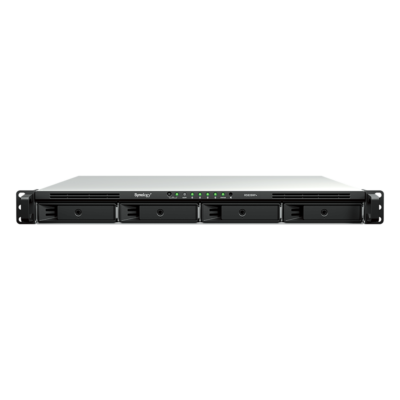 Servidor NAS Rackmount / 4 Bahías Hot-Swappable / 1U / 2000/1300 MB/s Lectura/Escritura / 4 Puertos 1GbE RJ45 / PCIe 3.0 x8 / Dual Power Supply Redundante / DSM / Almacenamiento Empresarial