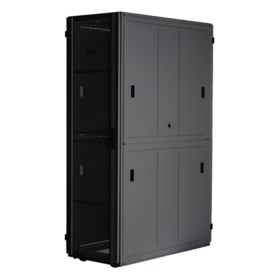 Gabinete para Centro de Datos / 48 UR / 800 mm Ancho x 1070 mm Profundidad / Puertas Perforadas 80% / Carga Estática 1588 kg / Acero Epoxi Negro