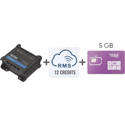 Router Teltonika LTE/4G RUT901 + 12 creditos RMS + SIM de YOBI de 5GB por Mes durante un año de servicio (solo datos)