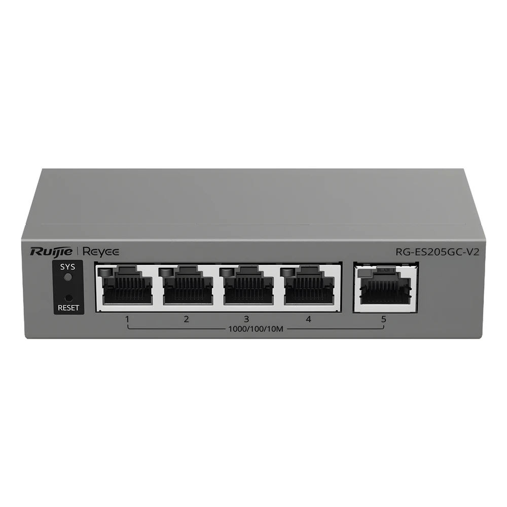 portada_0S1000-327 Switch Capa 2 Gestionado en la Nube / 5 Puertos Gigabit / Switching 10 Gbps / Forwarding 7.44 Mpps / Diseño sin Ventilador / Protección 6 kV / Modo CCTV de un Clic / 32 VLANs / Gabinete Metálico / Ruijie Cloud RG-ES205GC-V2 1