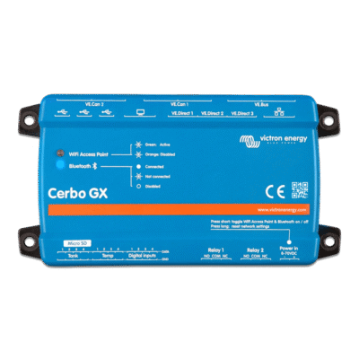 Centro de comunicaciones / Monitoreo remoto / Pantallas táctiles 5" y 7" / Conectividad Bluetooth / VRM / VE.Direct, VE.Bus, VE.CAN, USB