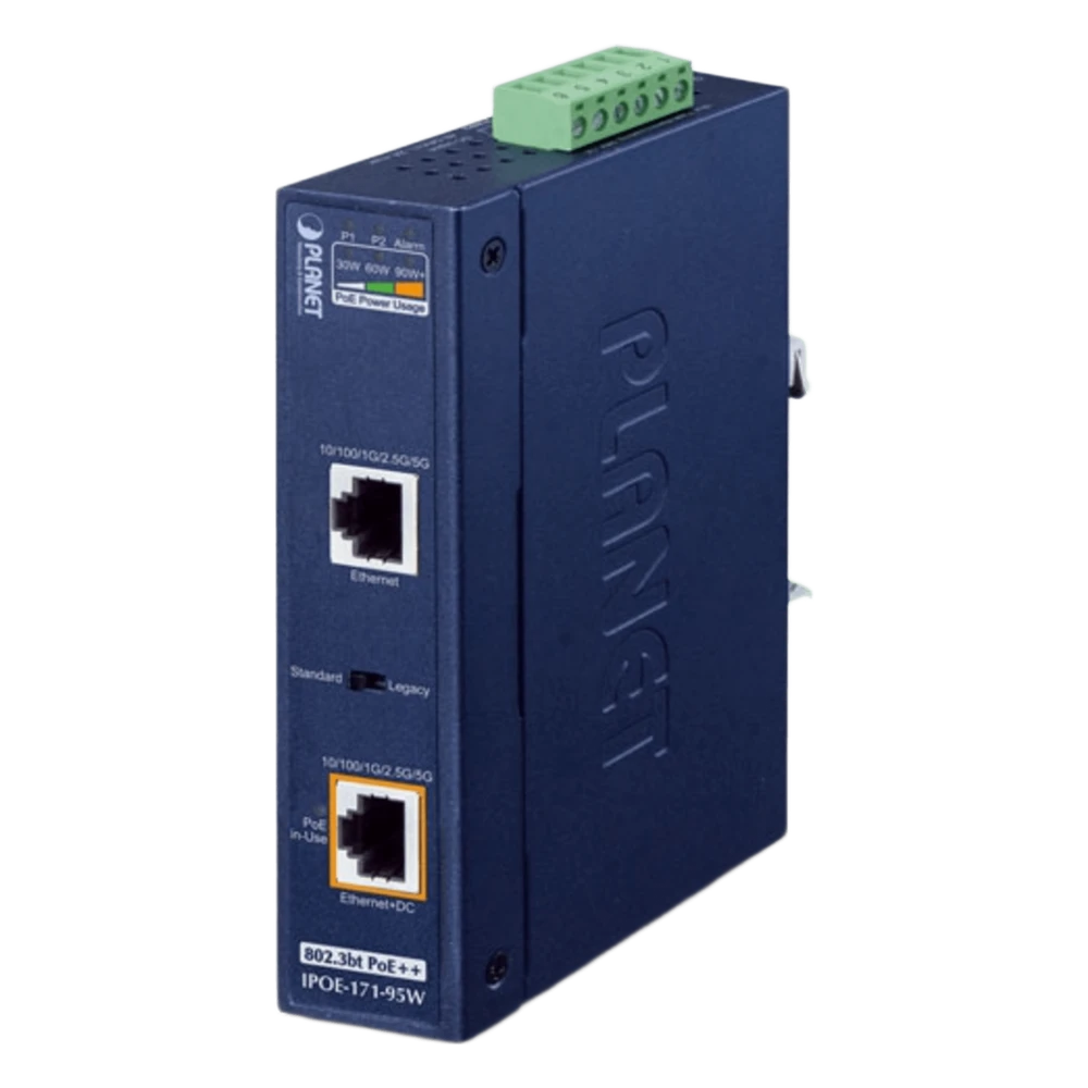 portada_0S1000-336 Inyector PoE++ Industrial / 95W / 2 Puertos RJ45 / Multi-Gigabit 5Gbps / -40 a 75°C / IP30 / Riel DIN o Pared IPOE-171-95W 1