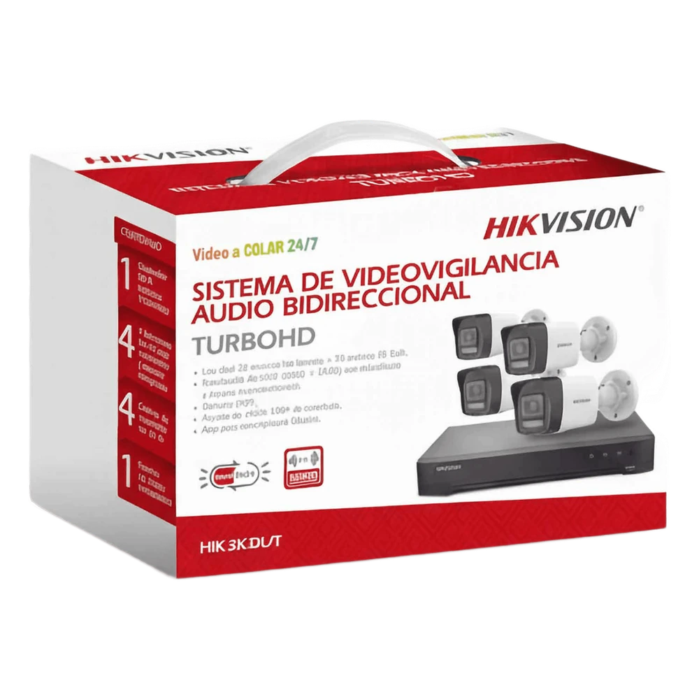 portada_0S1000-357 Kit TurboHD / 3K 5 Megapixel / DVR 4 Canales + 2 IP / 4 Cámaras Bala Dual Light / IR 30 m (98.4 ft) / Audio Bidireccional / AcuSense HIK-3K-DL/T 1